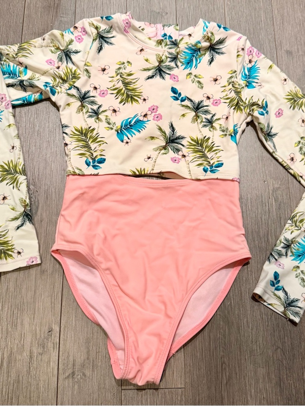 Kids Long Sleeve Tropical Rash Guard Swimsuit - Pink Floral